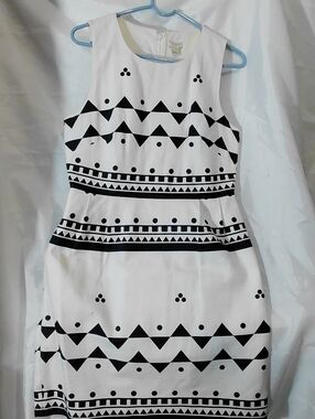 J. Crew White Sleeveless Dress with Black Geometric Print